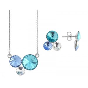 Juego de pendientes y colgante cristales azules y blancos.