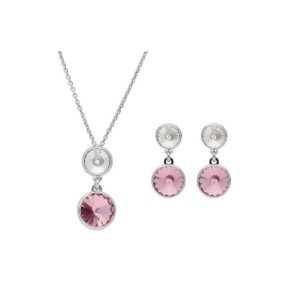 Juego de pendientes y colgante cristales blancos y rosas.