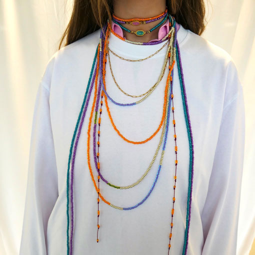 Collar Largo Abalorios Naranja - Imagen 3