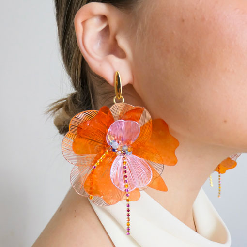 Pendientes Camelia Naranja - Imagen 3
