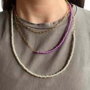 Collar Cadena Abalorio Violeta