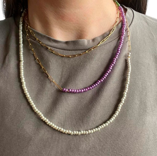 Collar Cadena Abalorio Violeta