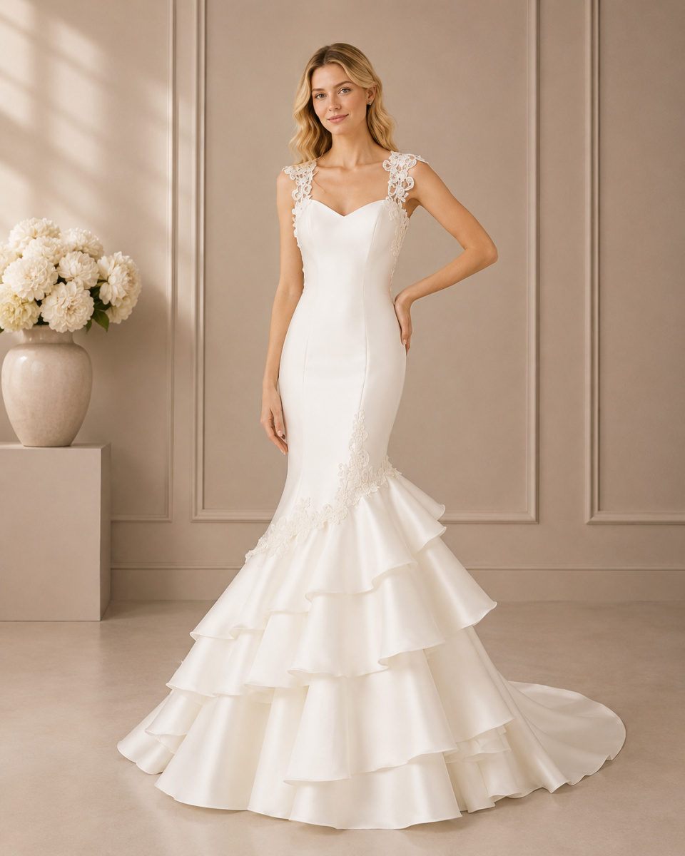 Vestido de Novia estilo Flamenco de Mikado.