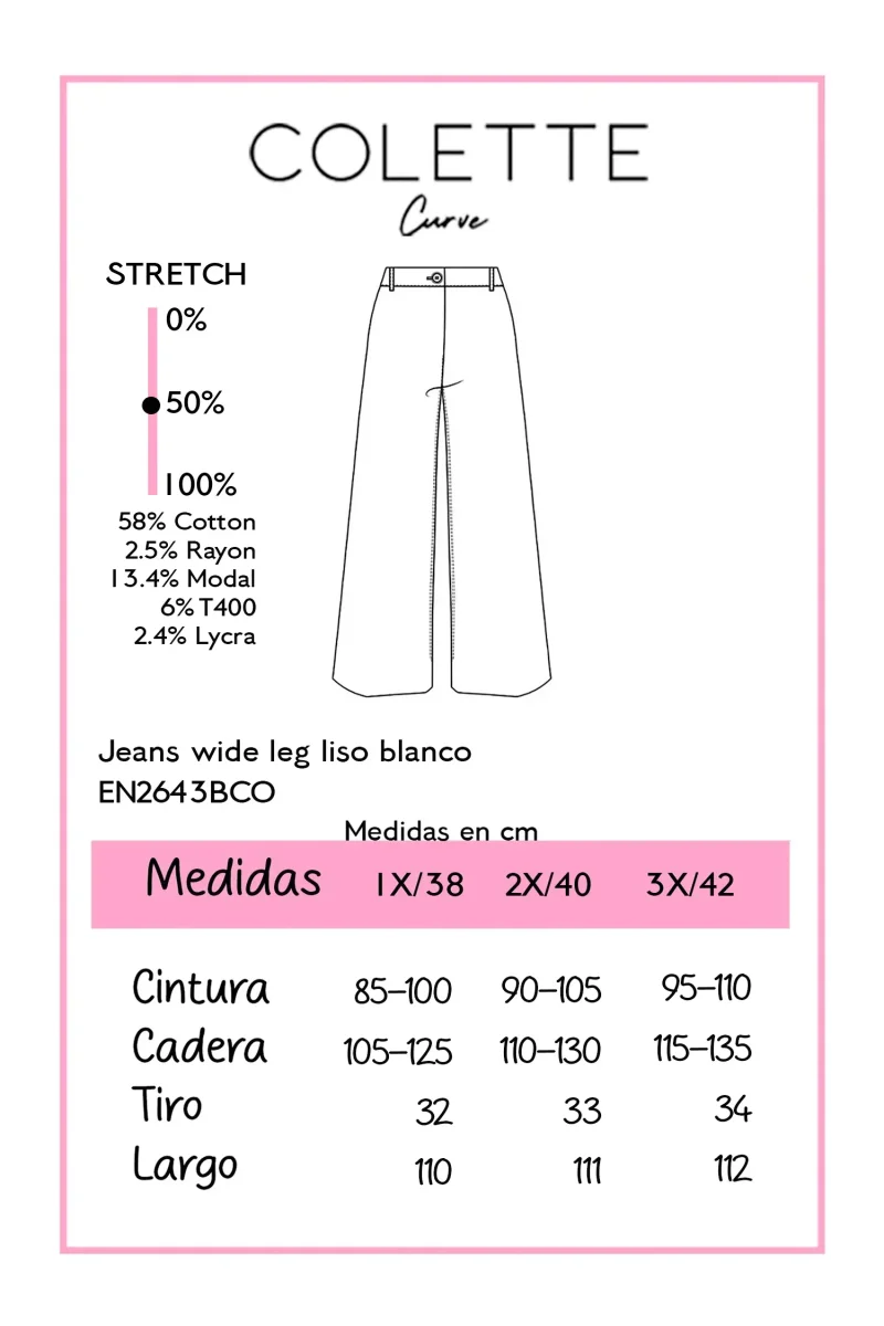 Jeans Wide Leg Liso Blanco Plus Size para Mujer - Imagen 3