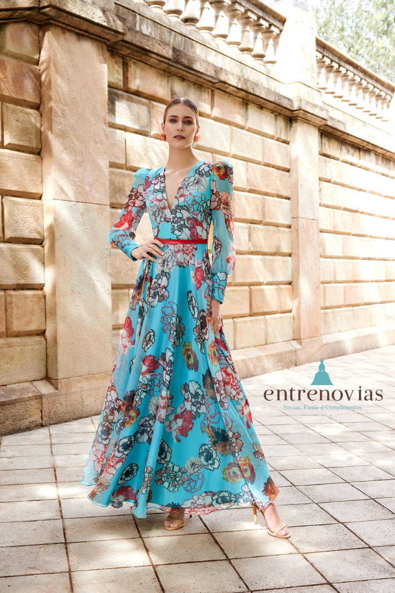 Vestido de fiesta en satén y de gasa estampado. - Imagen 2