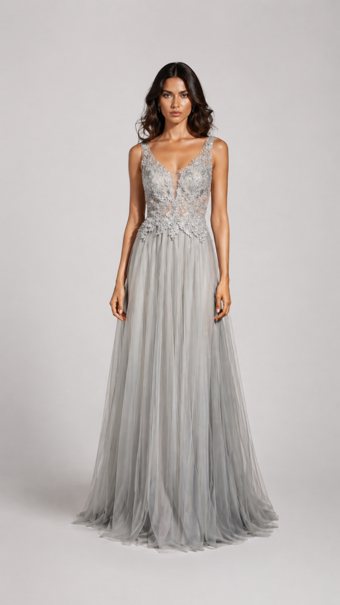 Vestido fiesta con tul de pedrería. - Imagen 2
