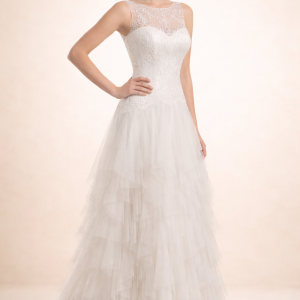 Vestido de Novia con cuerpo de encaje.