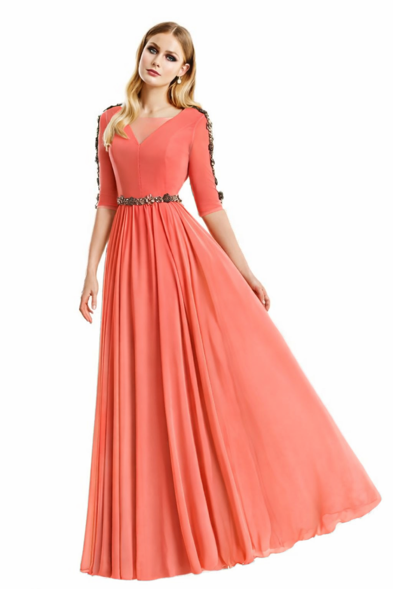 Vestido largo de invitada con manga de gasa. - Imagen 2