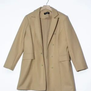 Abrigo Curvy Cruzado Lana Botones Camel Premium Clásico Invierno
