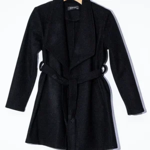 Abrigo Curvy Lana Cinturón Negro Premium Clásico Invierno