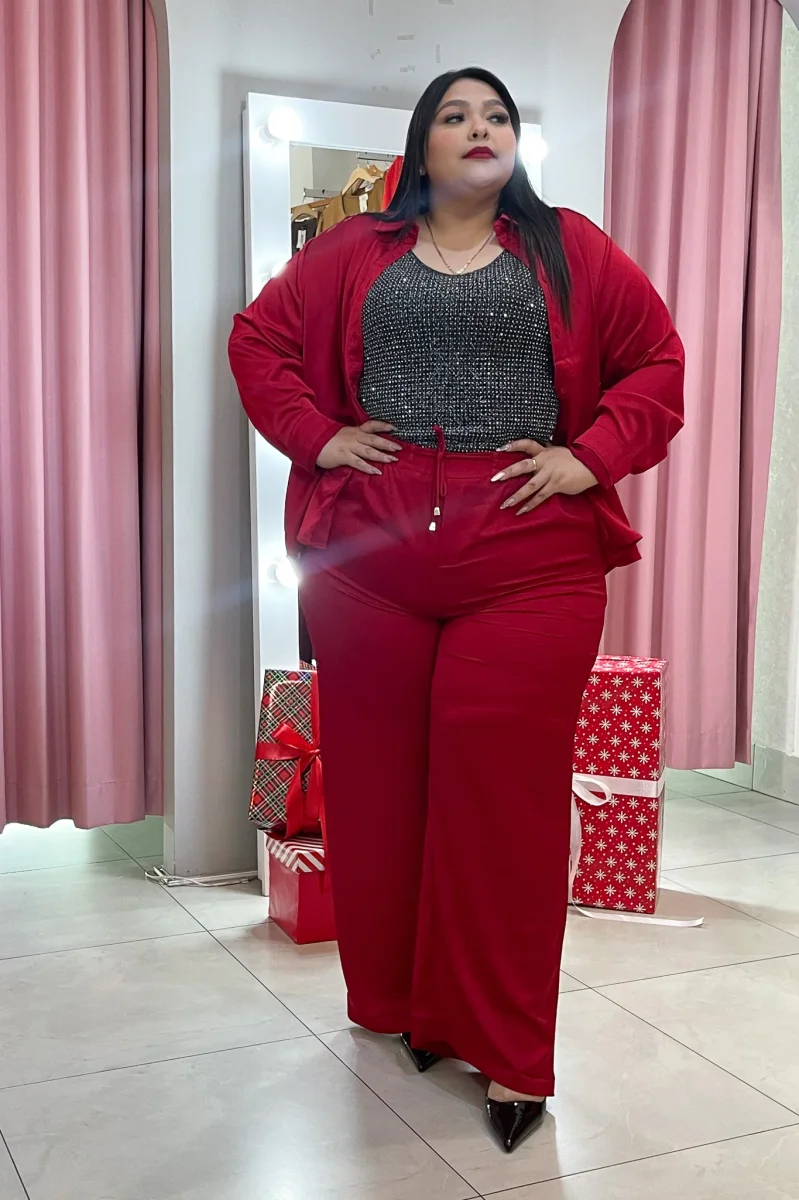 Set Curvy Pantalón Satín Brillo Sutil Elegante Eventos - Imagen 2