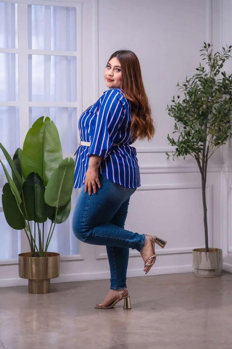 Jeans Curvy Skinny Deslavado Oscuro Estiliza Sofisticado - Imagen 5