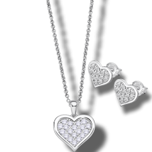 Juego de pendientes y colgante corazones.