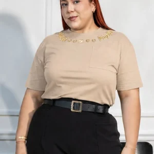 Blusa Detalles Metálicos Curvy Beige