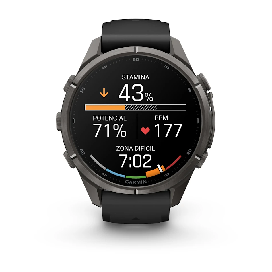 fēnix® 9 Pro – inReach®, 43mm Amoled Titanio con revestimiento de DLC gris carbón con correa de silicona en negro, Ref: 010-04335-11 - Imagen 4