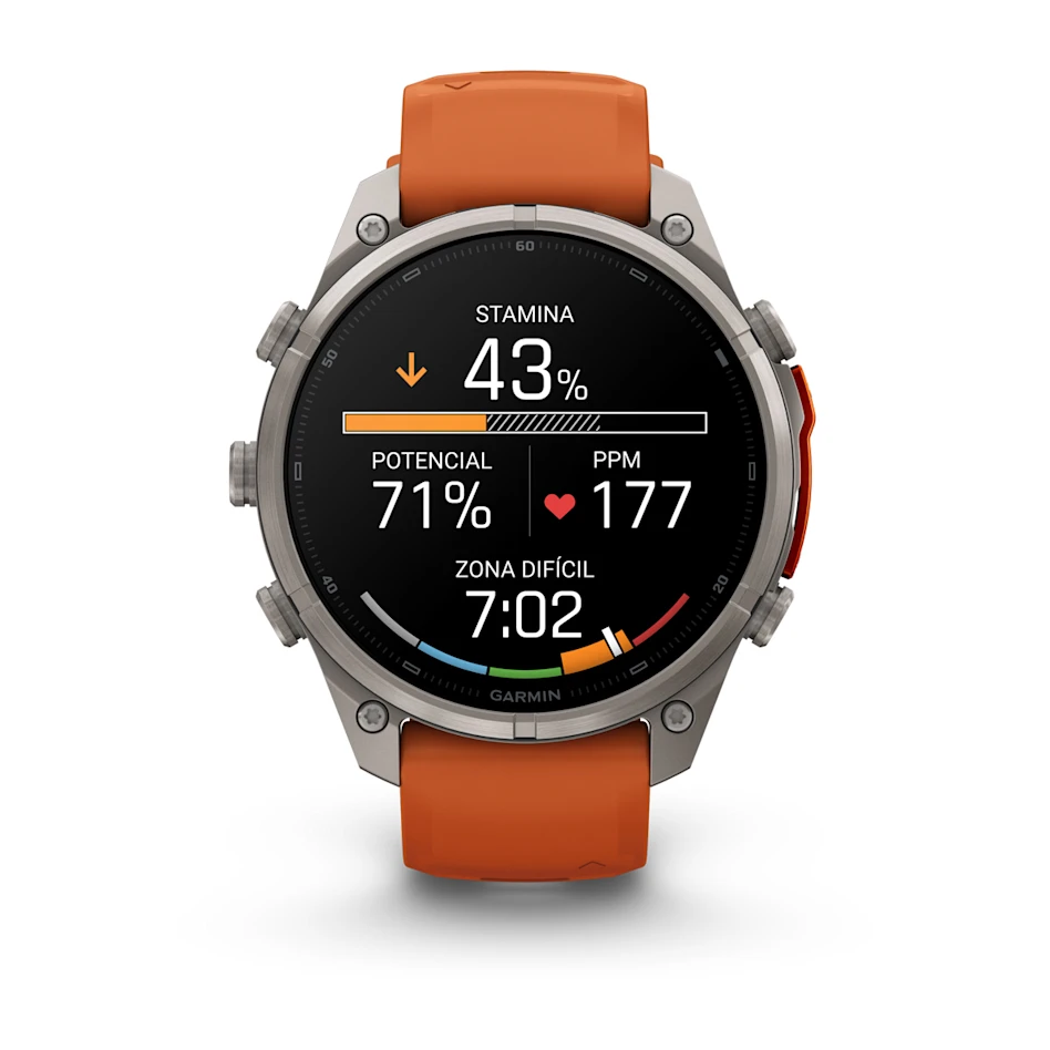 fēnix® 9 Pro – inReach®, 47mm Amoled Titanio con correa de silicona en naranja/naranja claro, nº ref: 010-04336-01 - Imagen 4