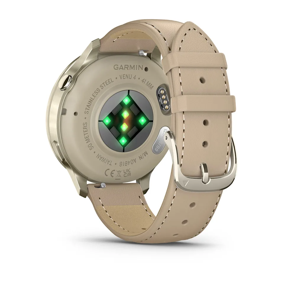 Venu® 4 – 41 mm Bisel dorado con correa de silicona blanca y correa de cuero beige. Nº Ref: 010-03013-03 - Imagen 7