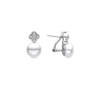 PENDIENTES FURNA Pendientes de Plata de Ley 925 con Perla Blanca acabados en rodio