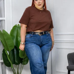 Playera Curvy Oversize Algodón Stretch Verde Olivo y Cafe Casual