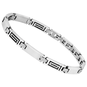 Pulsera de placas lisas y caladas en acero.