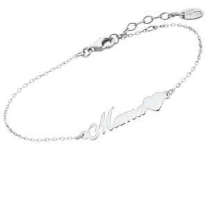 Pulsera Mamá y corazón en plata.