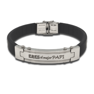 Pulsera en acero y caucho con grabado “eres el mejor papi”