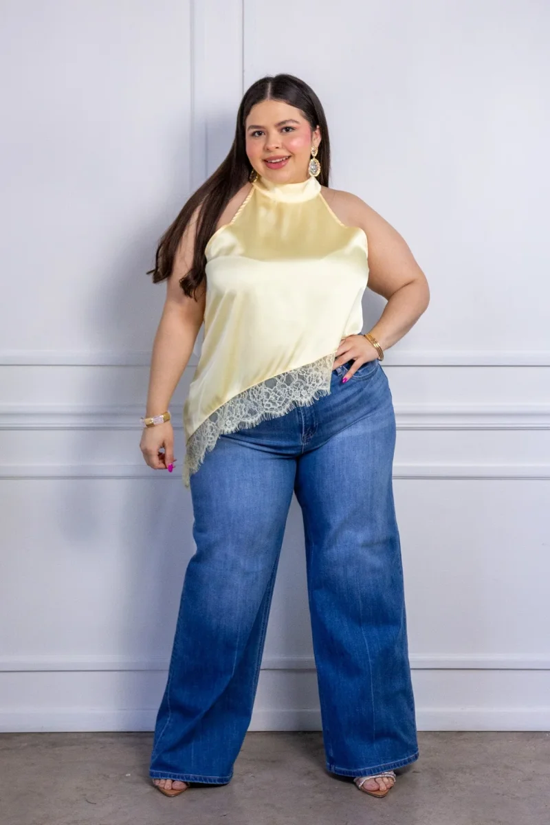 Jeans Curvy Recto Wide Leg Liso Azul Medio - Imagen 4