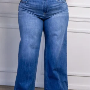 Jeans Curvy Recto Wide Leg Liso Azul Medio