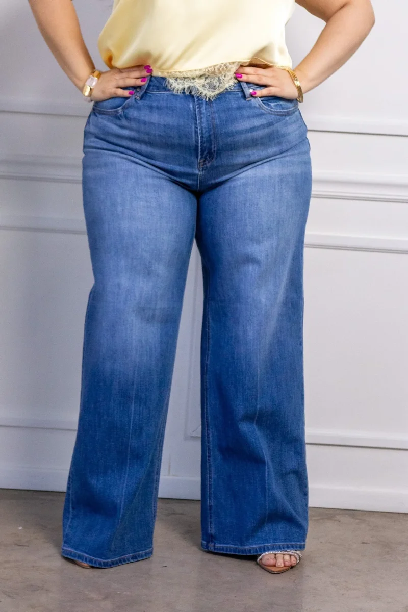 Jeans Curvy Recto Wide Leg Liso Azul Medio - Imagen 2