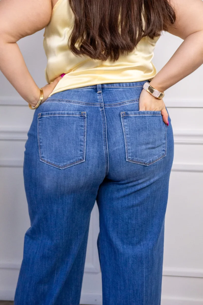 Jeans Curvy Recto Wide Leg Liso Azul Medio - Imagen 6