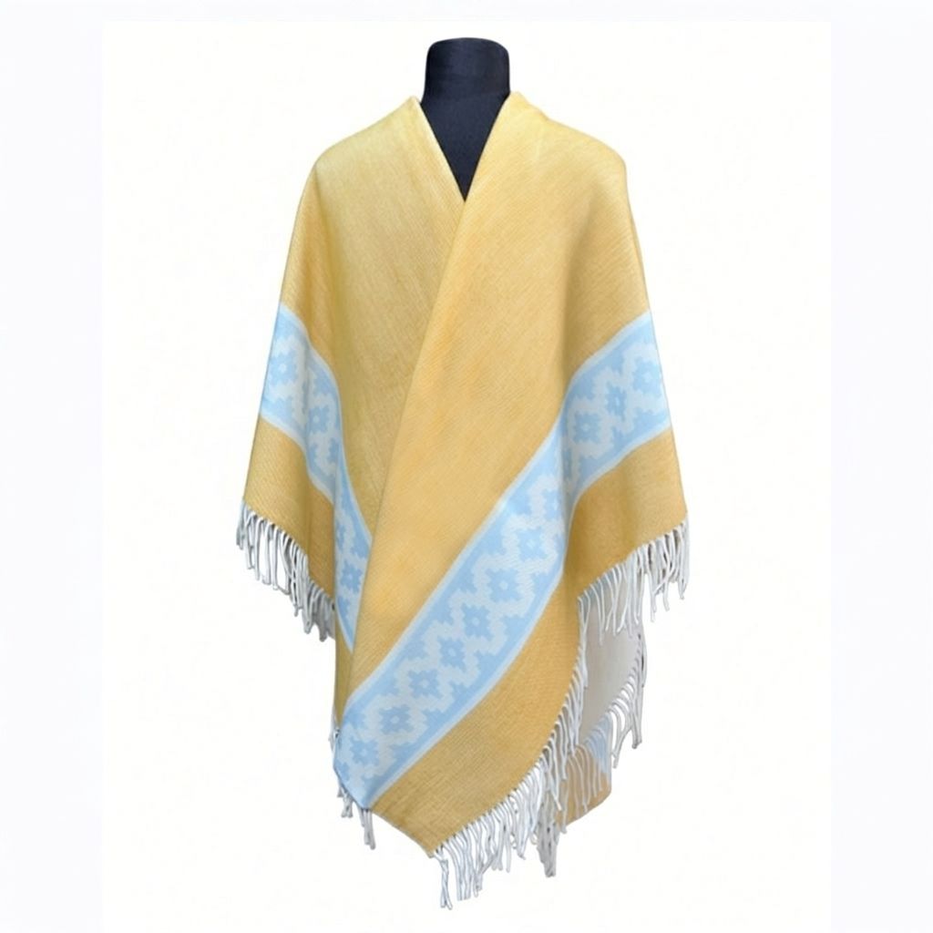 Ruana Sol de Mayo Tejido Amarillo – Guarda Celeste y Crudo - Imagen 4