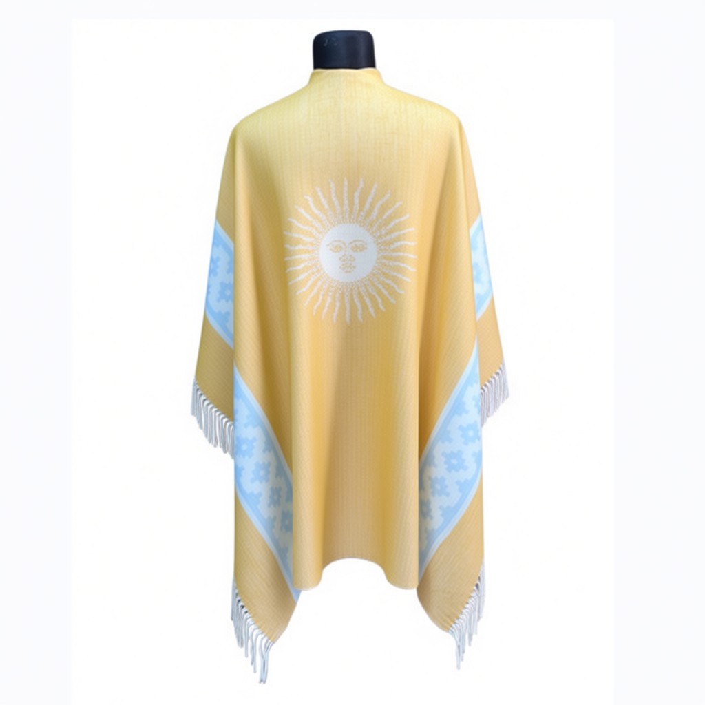 Ruana Sol de Mayo Tejido Amarillo – Guarda Celeste y Crudo - Imagen 5