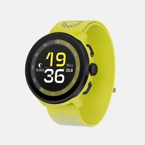 Suunto Run Lima SS051111000 Bisel de acero inoxidable negro con carcasa de color amarillo lima y correa textil con logotipo reflectante de SUUNTO.