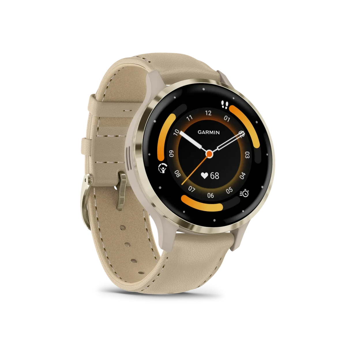 Venu® 3S Bisel de acero inoxidable de color beige gold con caja en gris francés y correa de cuero beige gold, 010-02785-55 - Imagen 2