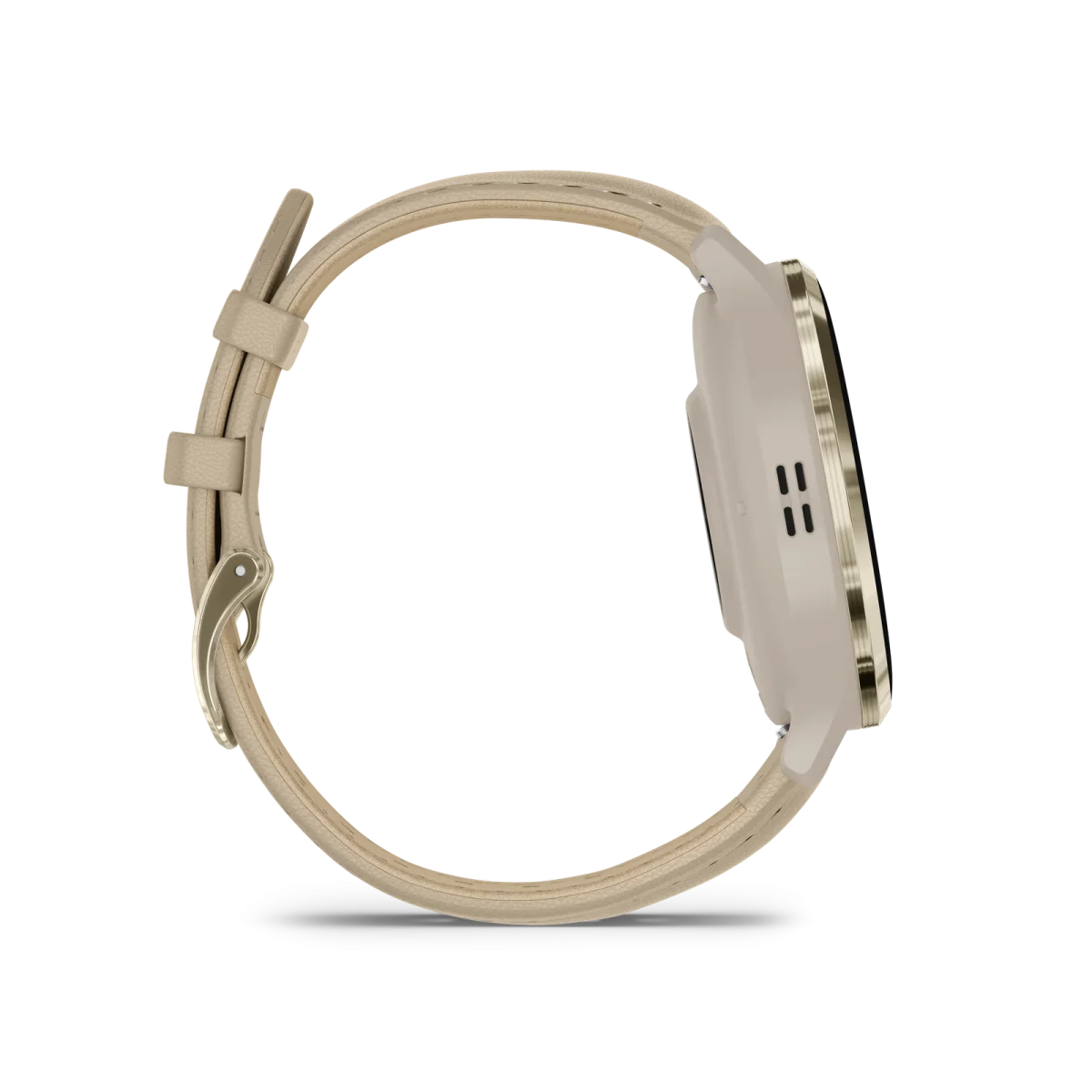 Venu® 3S Bisel de acero inoxidable de color beige gold con caja en gris francés y correa de cuero beige gold, 010-02785-55 - Imagen 5