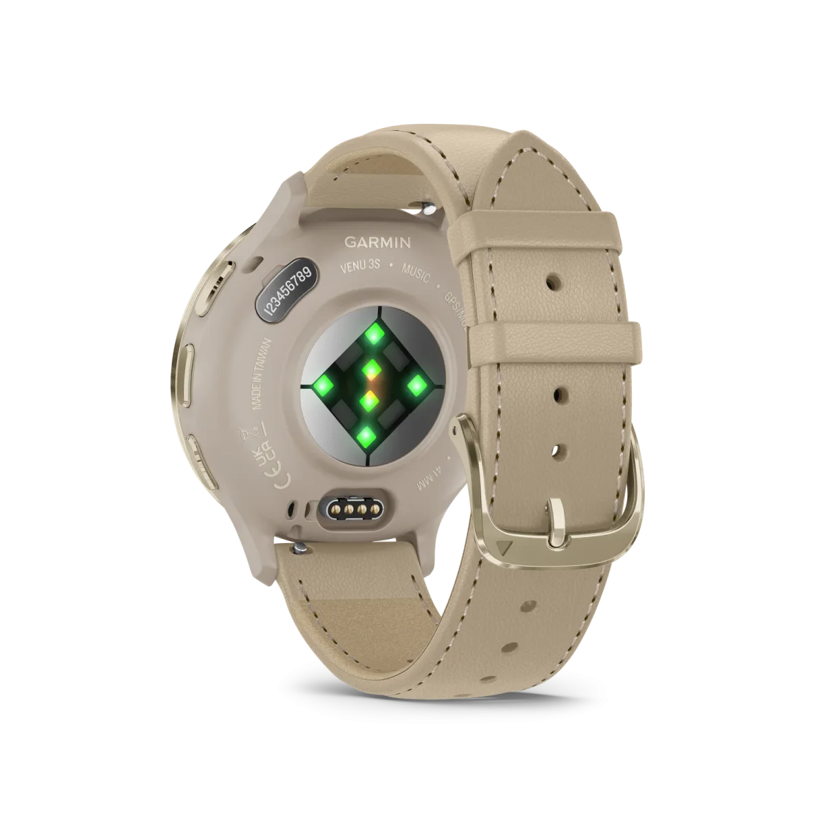 Venu® 3S Bisel de acero inoxidable de color beige gold con caja en gris francés y correa de cuero beige gold, 010-02785-55 - Imagen 4