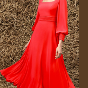 Vestido corto midi de Invitada en gasa,con escote cuadrado.