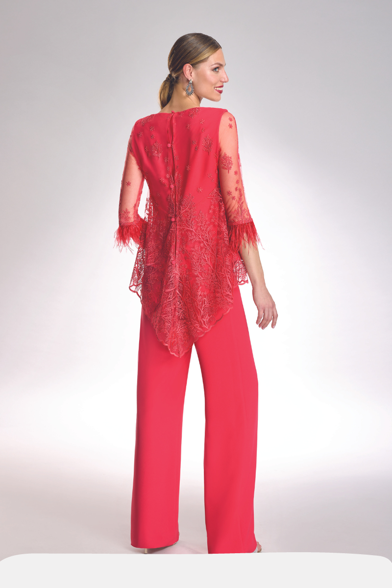 Conjunto pantalón y blusón en color coral intenso. - Imagen 3