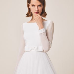 Vestido Novia Corte Princesa y Manga de Gasa