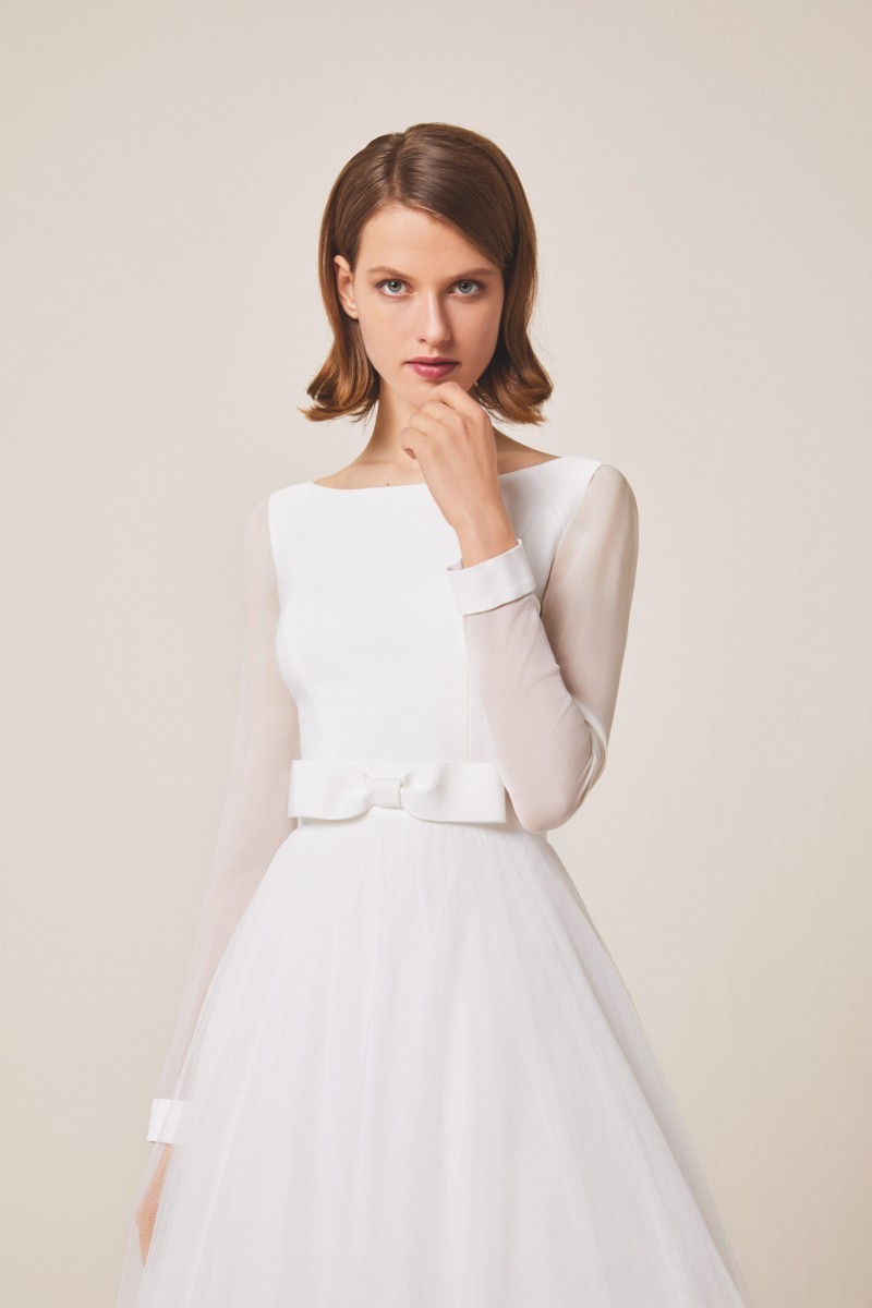 Vestido Novia Corte Princesa y Manga de Gasa