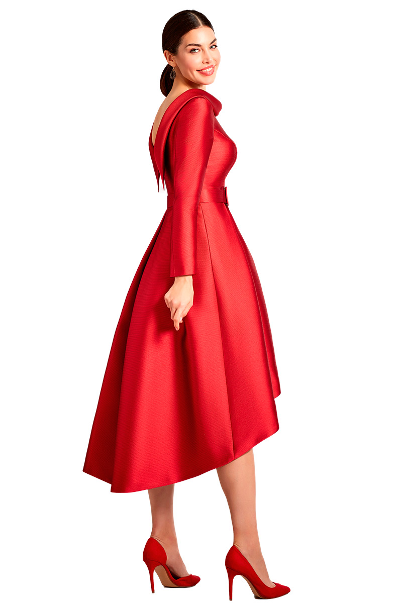 Vestido corto con tablas y escote a barco. - Imagen 3