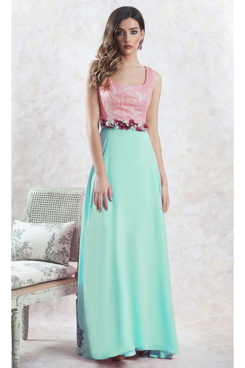 Vestido bicolor con escote cuadrado. - Imagen 2