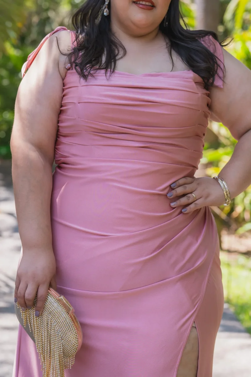 Vestido Curvy Corset Plisado Rosa Femenino Statement Eventos - Imagen 4