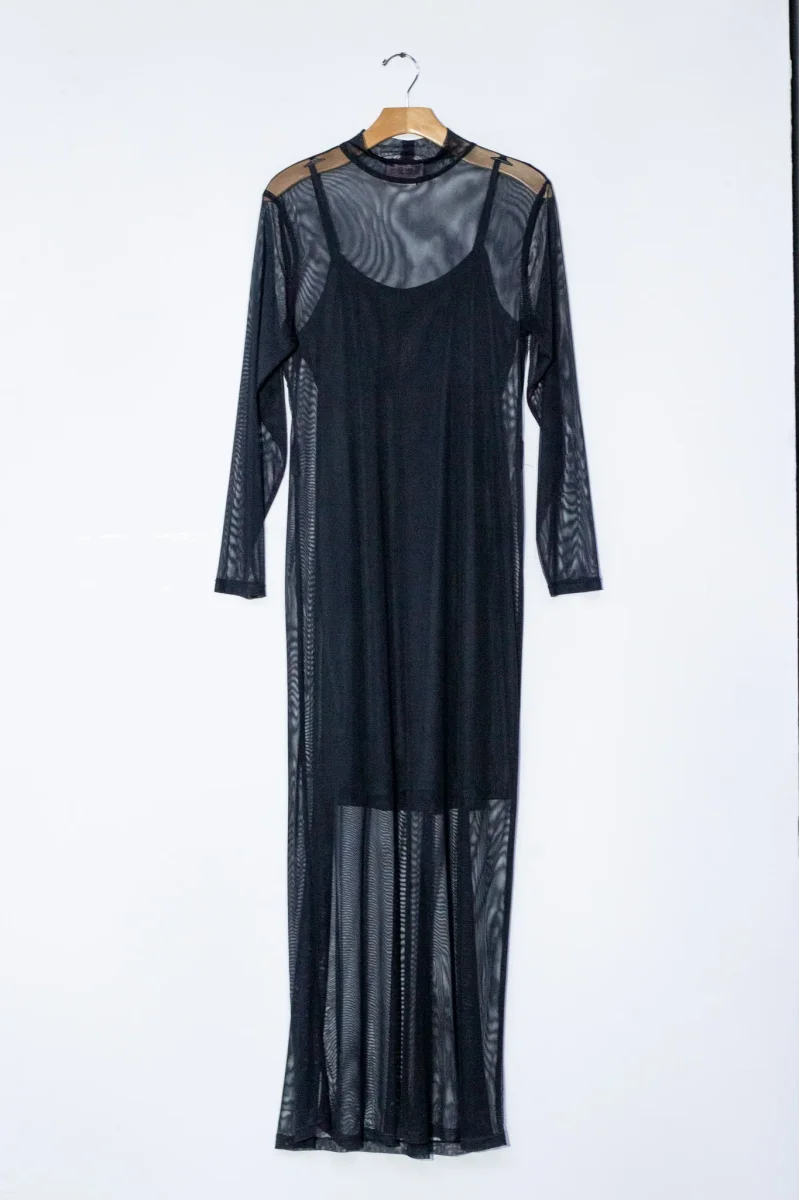 Maxi Vestido Curvy Mesh Negro Statement Eventos Sofisticado - Imagen 6