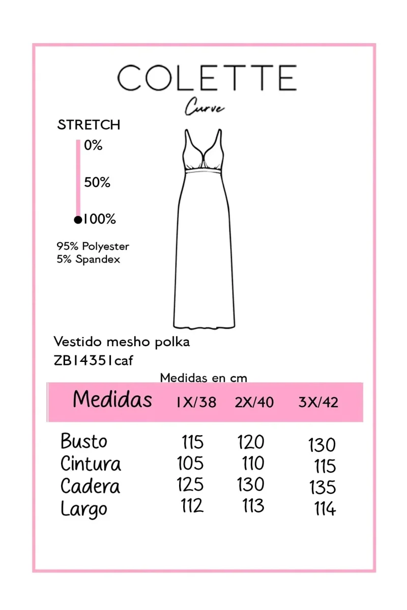 Vestido Midi Curvy Mesh Polka Dots Café - Imagen 3