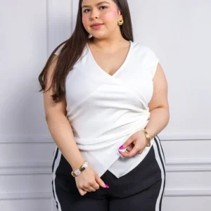 Blusa Curvy Canalado Cruzado Wrap Manga Corta Blanco